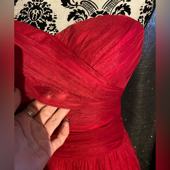 Minuet strapless midi spinny dress pinkish red.90's Y2K - Picture 4 of 9